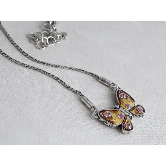 Brighton Butterfly Pendant Necklace Reversible Aurora Borealis Crystal Retired - Picture 7 of 9